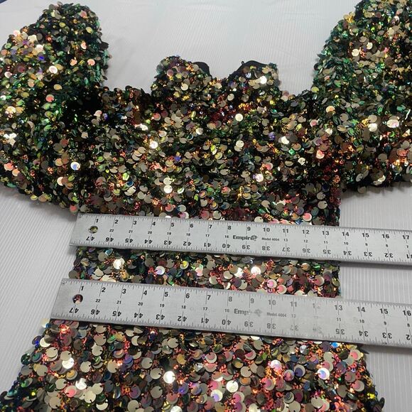 Akira Sequin Embellished Puff Sleeves Top Blouse Shirt Size Medium - Picture 1 of 5